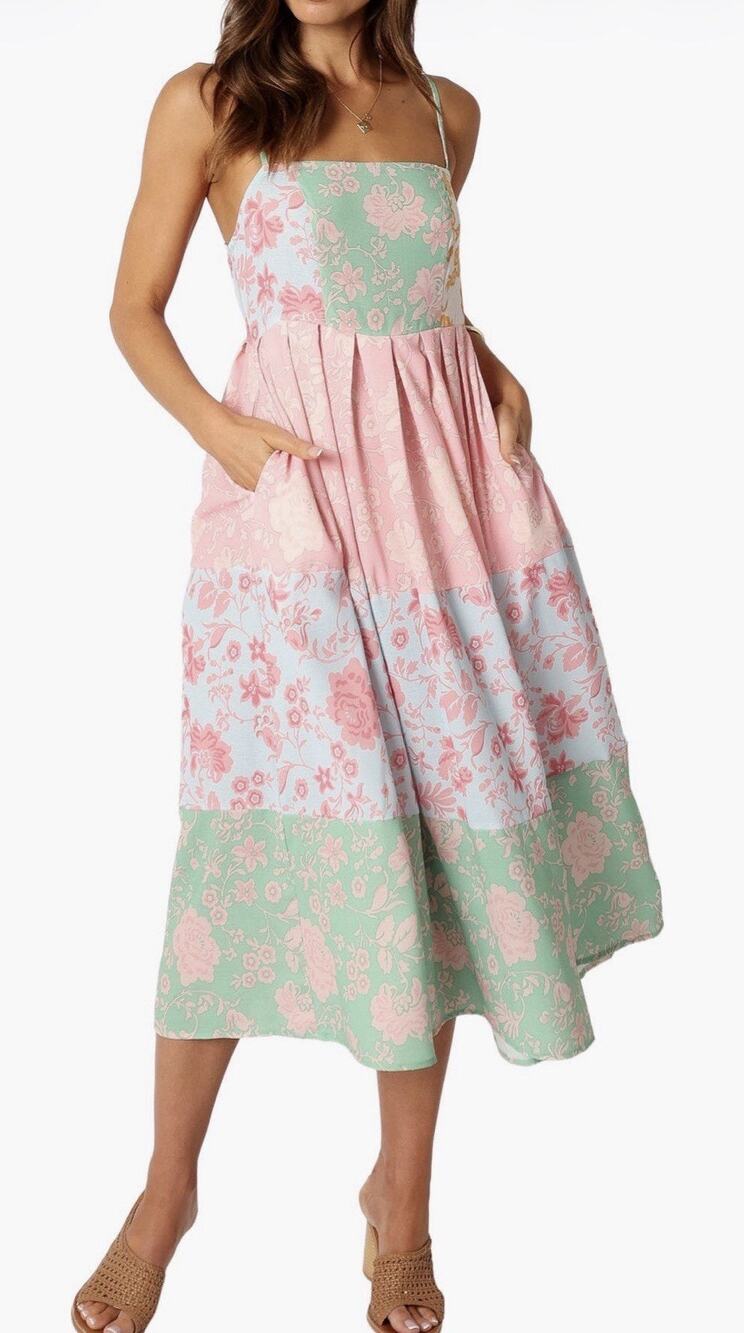 Petal And pup Shelby Mixed Floral Midi Sundress Large (AQ30)